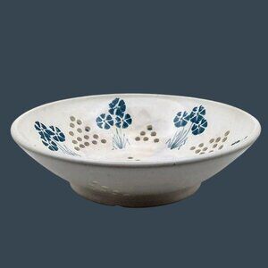 Vintage Ceramic Blue Floral Colander Strainer Signed Kolka Mid-Century Modern